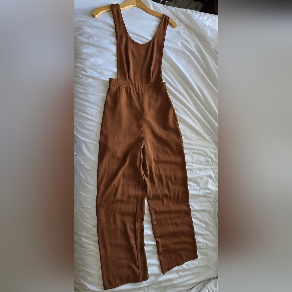 Women's Brown Paint Jumpsuit With Pockets